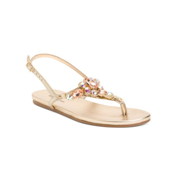 BOTTERO Gold Made In Brazil Leather Flat Sandals - Picture 1 of 2